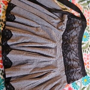 Studio Y Chic Black and White Gingham Skirt with Lace Trim